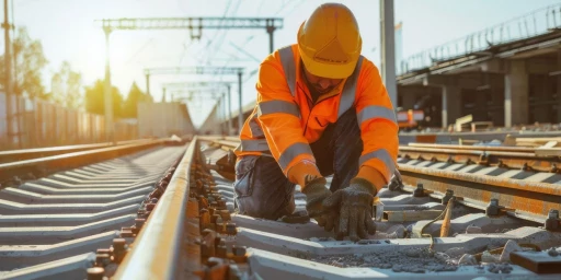 Bauarbeiter arbeitet an Bahnschienen, Copyright: VK Studio - stock.adobe.com