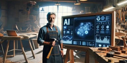 KI-generiertes Bild vom Handwerker in einer Werkstatt, Copyright: Mittelstand-Digital Zentrum Handwerk