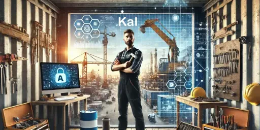Ki-generiertes Bild von einem Handwerker mit einem Hammer in der Hand in einer Werkstatt mit futuristischen Elementen, Copyright: Mittelstand-Digital Zentrum Handwerk (KI-generiert)