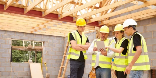 Ausbilder mit Lehrlingen auf Baustelle, Copyright: Monkey Business - stock.adobe.com